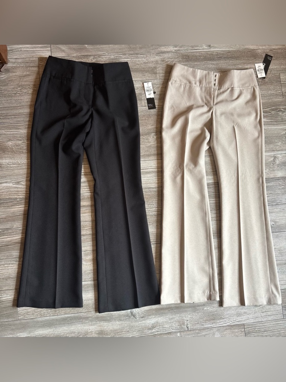 Suzy Shier Boot-Cut Dress Pants in Black and Cream